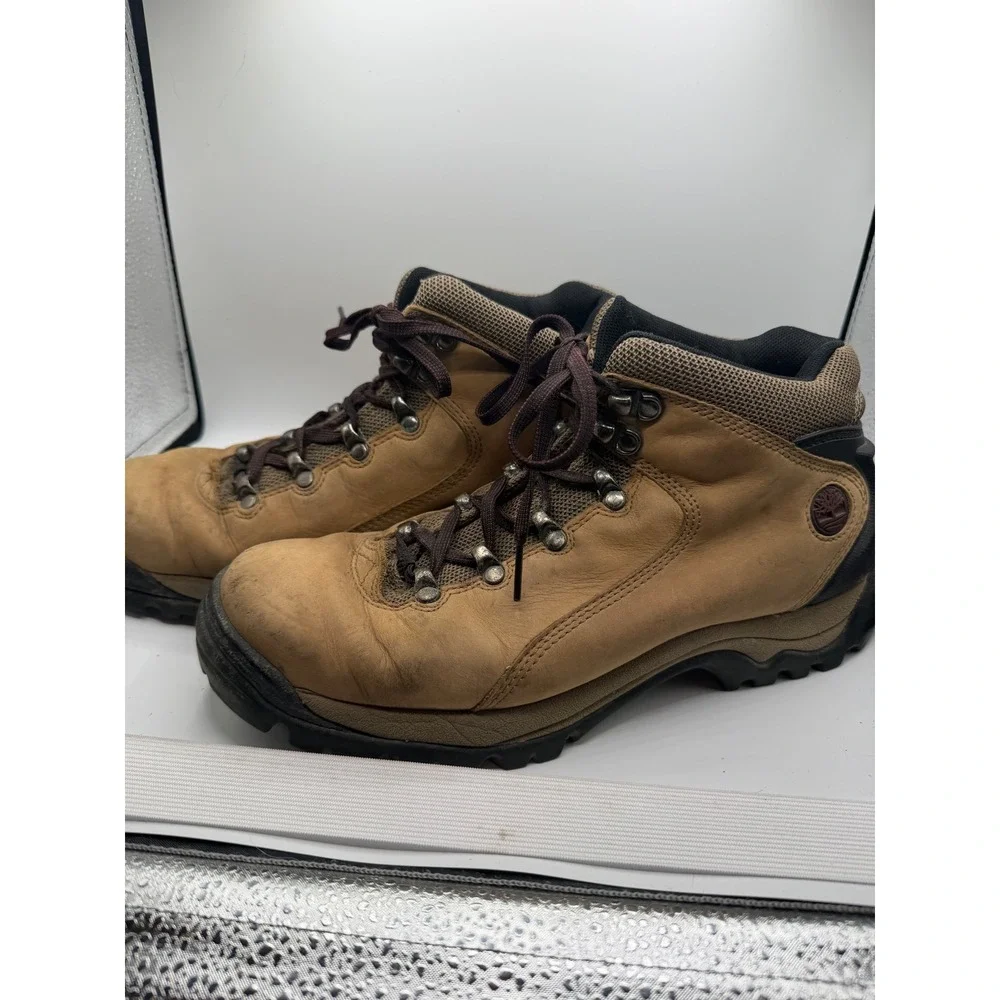 Timberland Mens 9.5M Leather Hiking Boots Tan Black Mid Top 87629 ACT